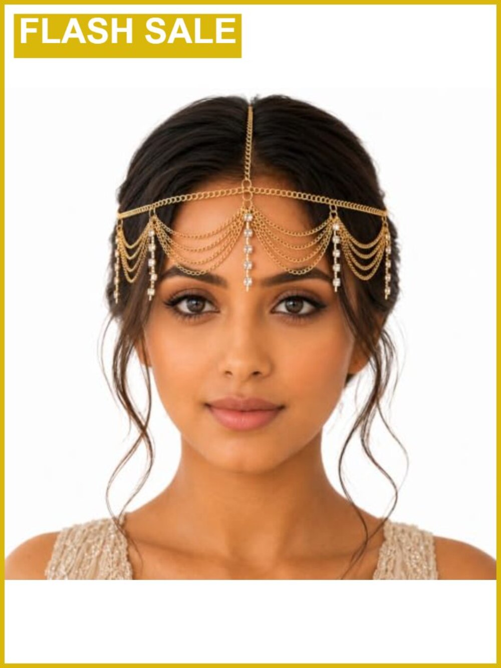 Boho Rhinestone Gold Head Chain Egyptian Headpiece